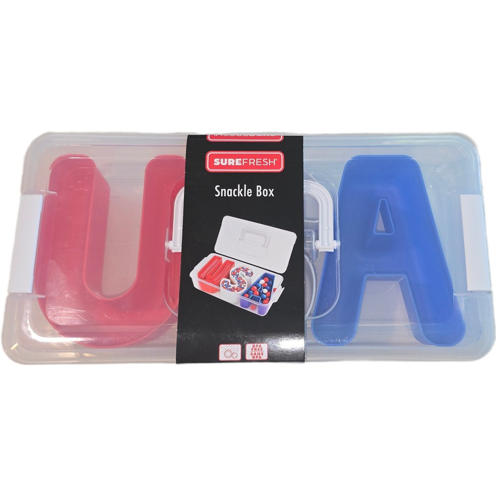 SureFresh USA Snackle Box Red White Blue Patriotic Snack Container 13x6.5x2.75